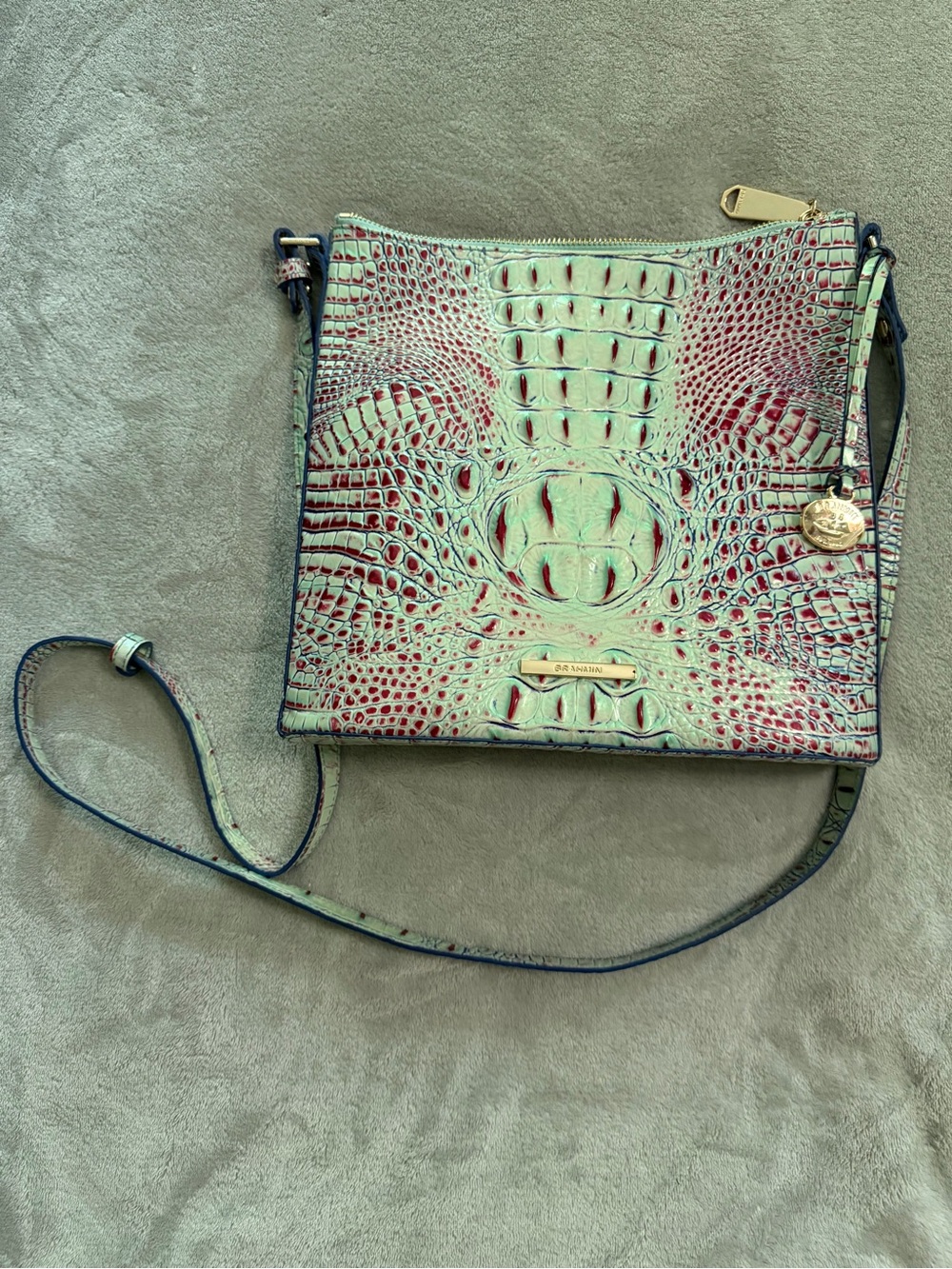 Brahmin Mint and Red Croc-Embossed Crossbody Bag